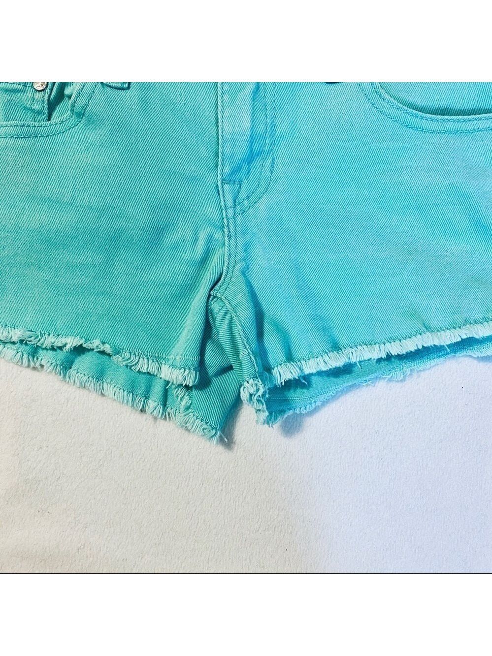 Teal Low Rise Cut Off Denim Shorts Size 2 - Picture 6 of 13